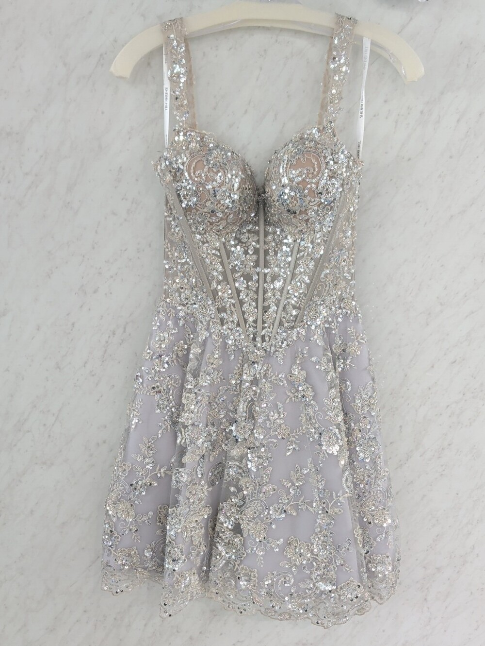Sherri Hill Silver Embellished Mini Dress